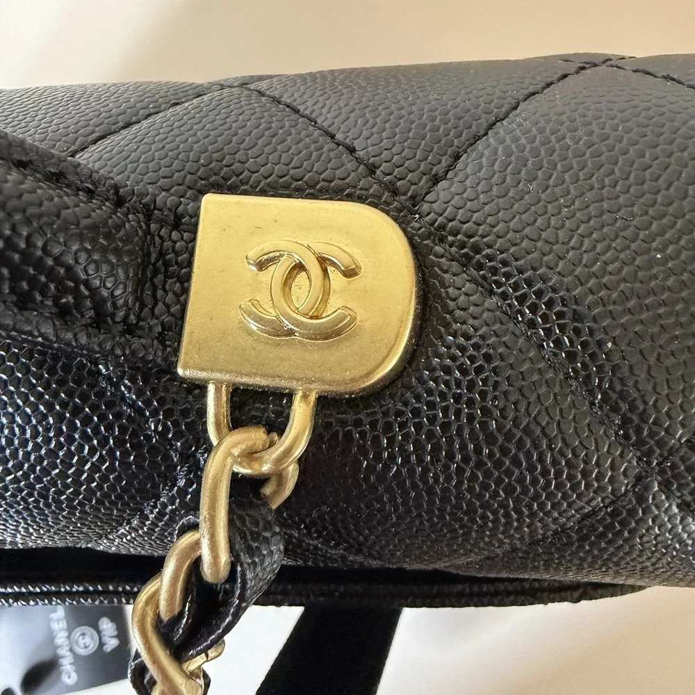 Chanel School Memory Large Flap Bag 22K Caviar Quilted Antique Gold Hardware NWT
